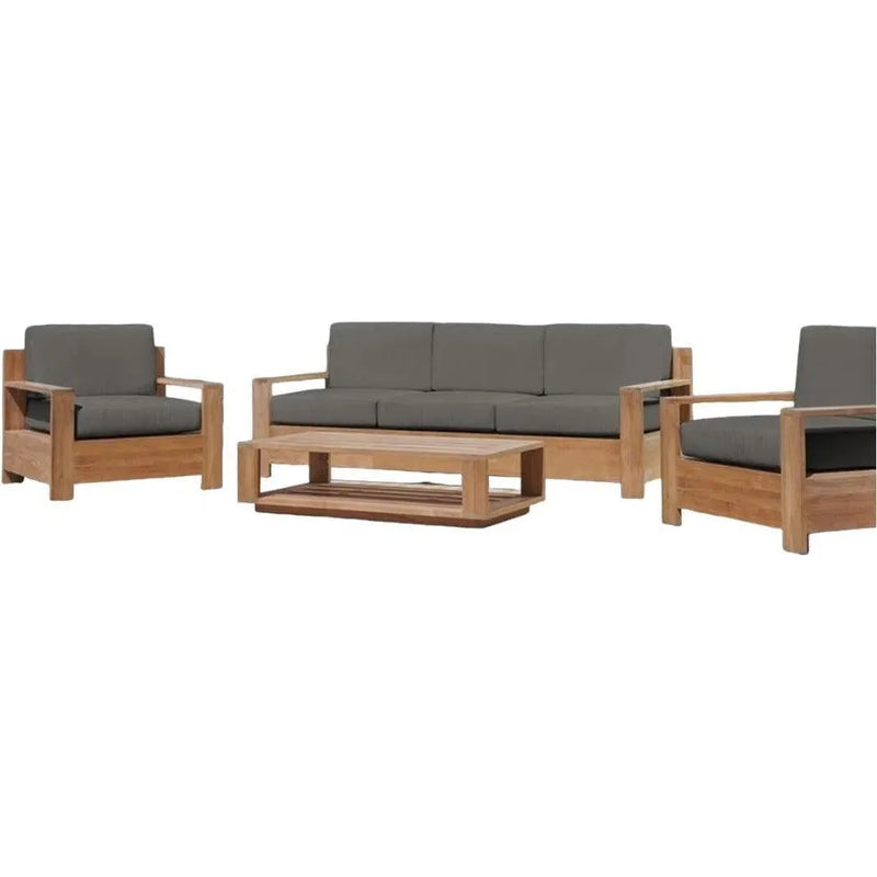 Qube 4PC Teak Outdoor Patio Deep Set Sunbrella Cushion-Outdoor Lounge Sets-HiTeak-Charcoal-LOOMLAN