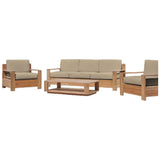 Qube 4PC Teak Outdoor Patio Deep Set Sunbrella Cushion-Outdoor Lounge Sets-HiTeak-Fawn-LOOMLAN