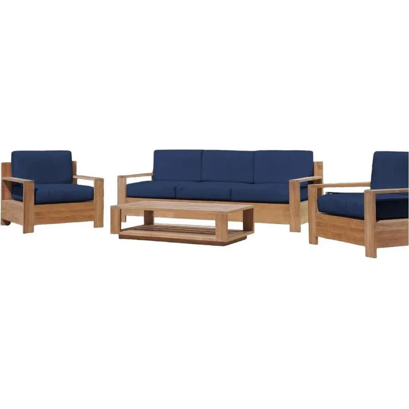 Qube 4PC Teak Outdoor Patio Deep Set Sunbrella Cushion-Outdoor Lounge Sets-HiTeak-Navy-LOOMLAN