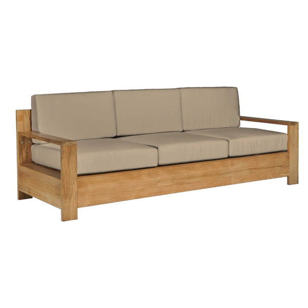 Qube Teak Deep Seating Outdoor Sofa with Sunbrella Cushions-Outdoor Sofas & Loveseats-HiTeak-Fawn-LOOMLAN