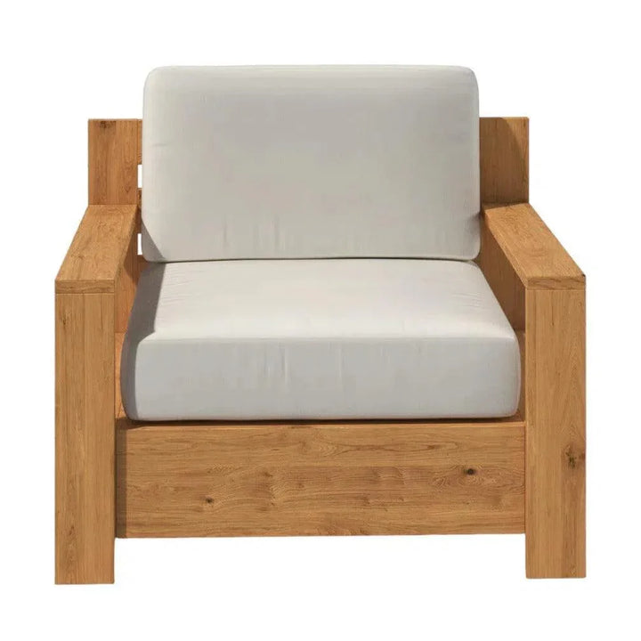 Qube Teak Outdoor Club Chair Sunbrella Cushion-Outdoor Accent Chairs-HiTeak-LOOMLAN