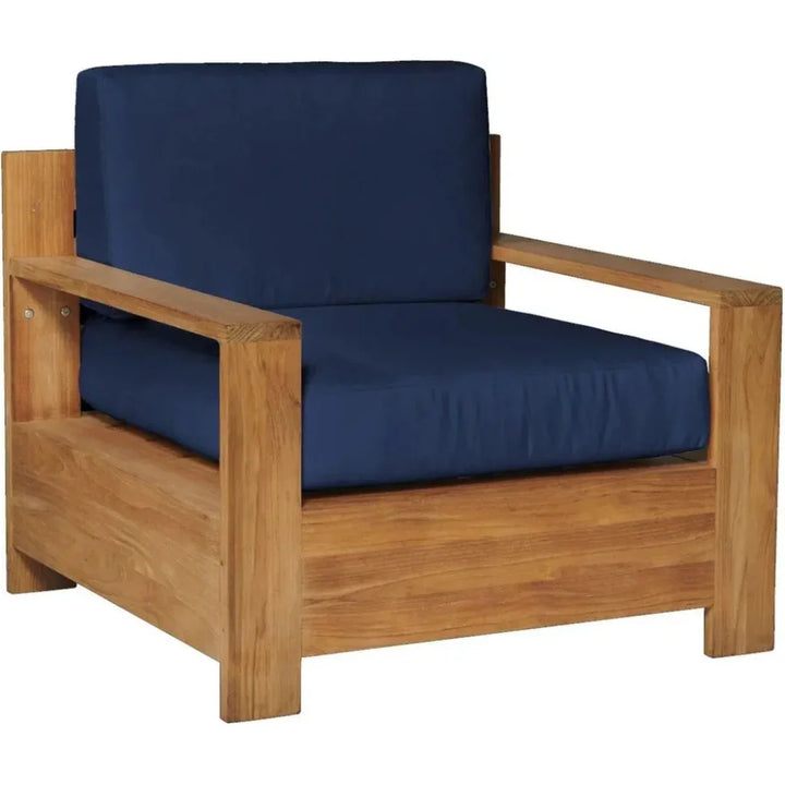 Qube Teak Outdoor Club Chair Sunbrella Cushion-Outdoor Accent Chairs-HiTeak-Navy-LOOMLAN