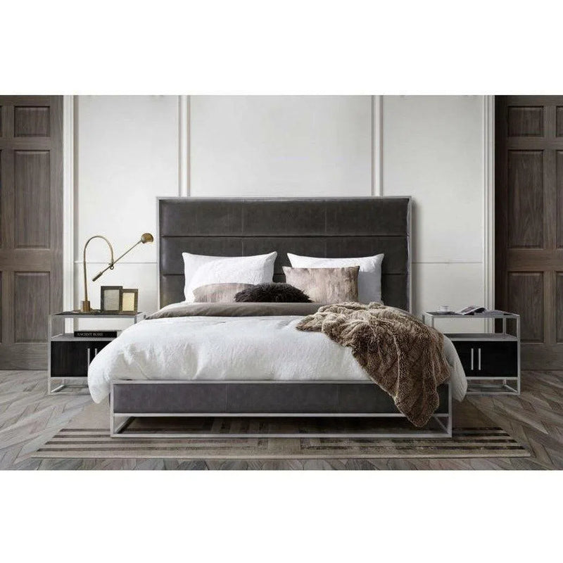 Queen Bed Frame in Weathered Grey Leatherette Beds LOOMLAN By Diamond Sofa
