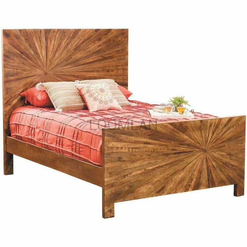 Queen Bed Reclaimed Mango Wood Tall Headboard Beds LOOMLAN By LOOMLAN