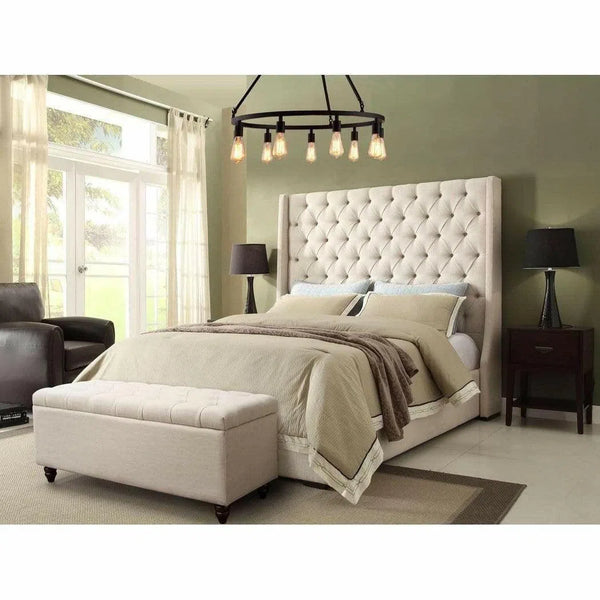 Queen Tufted Bed with Vintage Wing in Desert Sand Linen Beds LOOMLAN By Diamond Sofa