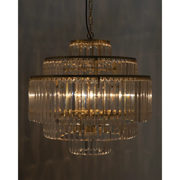 Quintus Metal and Glass Chandelier With Brass Finish-Chandeliers-Noir-LOOMLAN