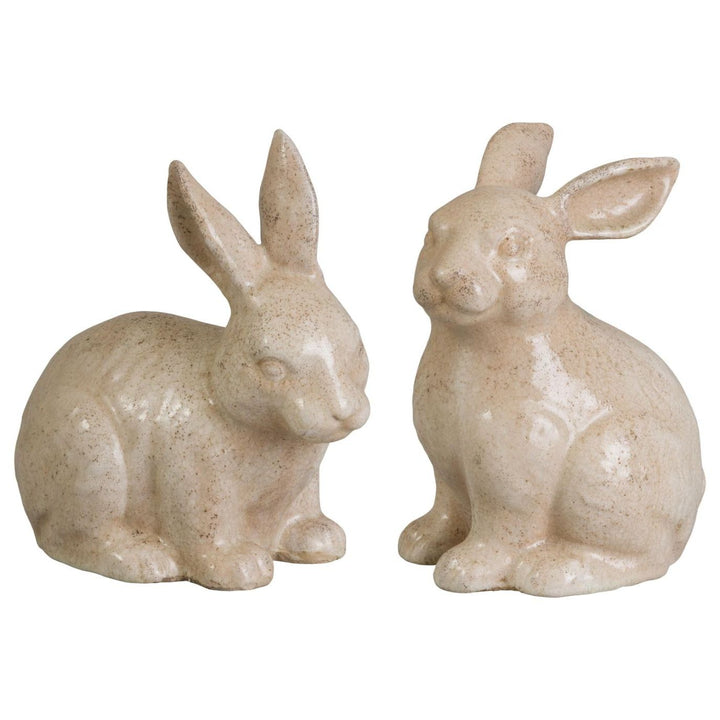 White Ceramic Rabbit Sculpture Pair | LOOMLAN
