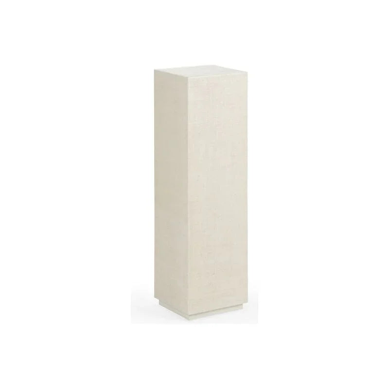 Raffia Covered White Pedestal Side Table | LOOMLAN