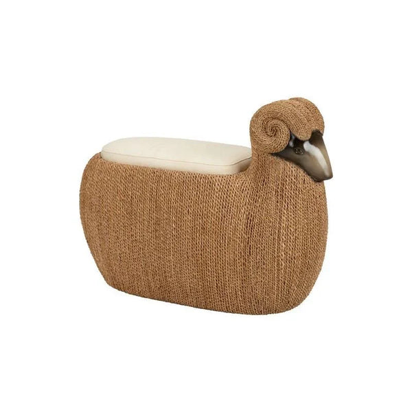 Ram Seagrass Frame Brown Stool - LOOMLAN - Chelsea House - Poufs and Stools