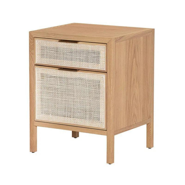 Rattan Two Drawer Accent Cabinet - Natural Tone Wood - LOOMLAN