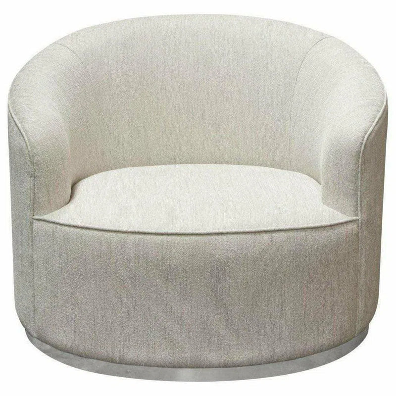 Raven Ivory Cream Fabric Barrel Chair Silver Trim Club Chairs LOOMLAN By Diamond Sofa