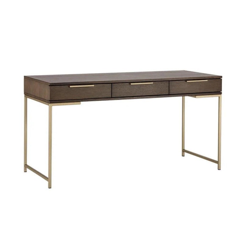 Rebel Wooden Iron Desk-Home Office Desks-SUNPAN-Gold - Raw Umber-LOOMLAN