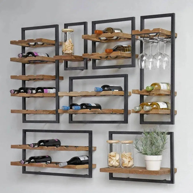 Reclaimed Wood 8 Bottles Wine Rack Wall Shelf Mix and Match-Wall Shelves & Ledgers-LH Imports-LOOMLAN