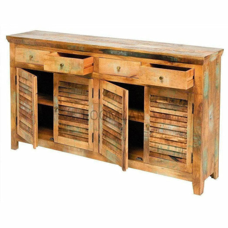 Reclaimed Wood Shutter 4 Drawers Cabinet