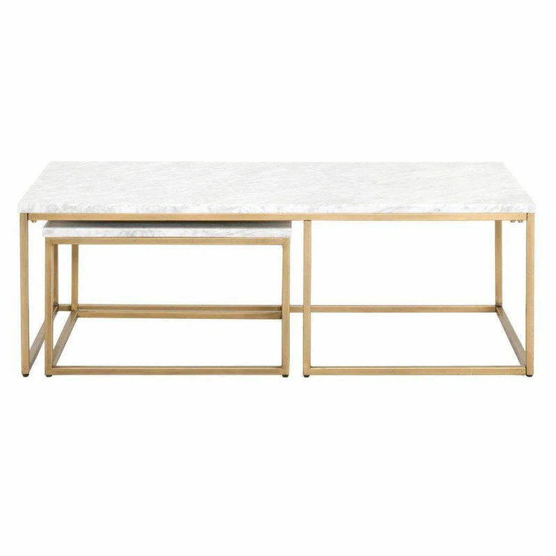 Rectangle White Nesting Marble Brushed Gold Coffee Tables LOOMLAN By Essentials For Living