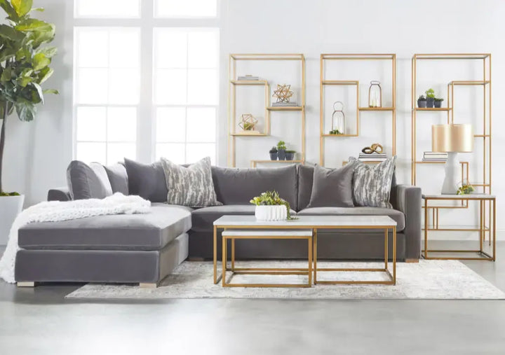 Rectangle White Nesting Marble Brushed Gold - LOOMLAN - Essentials For Living - Coffee Tables