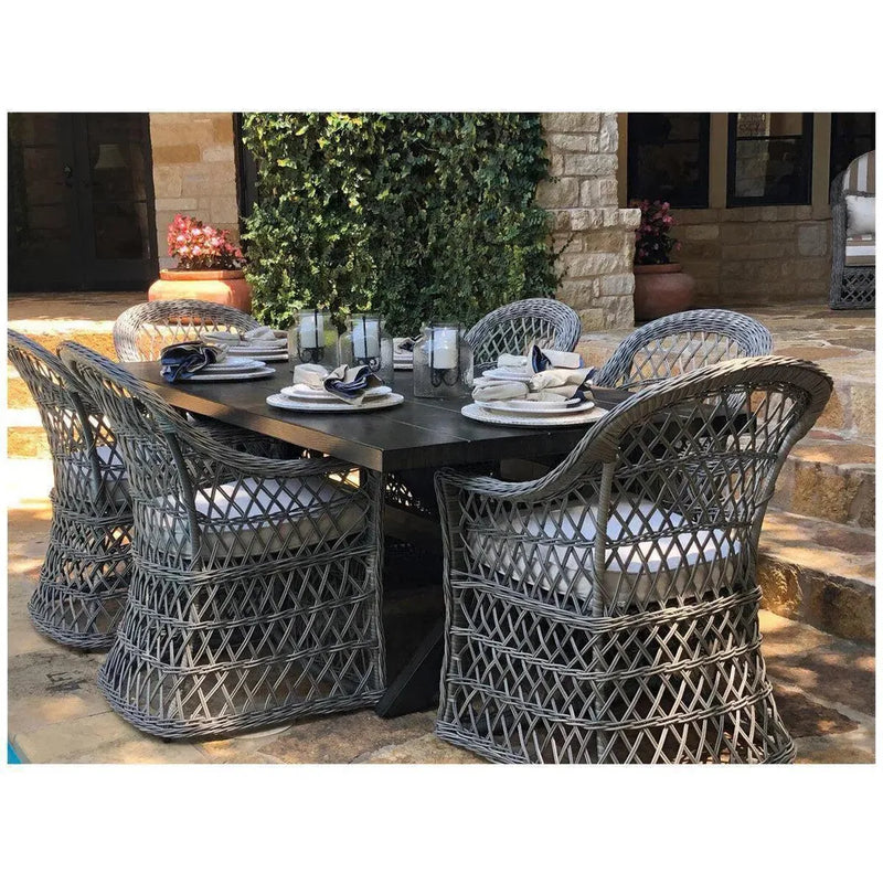 Rectangular 7PC Outdoor Dining Set Wicker Armchairs