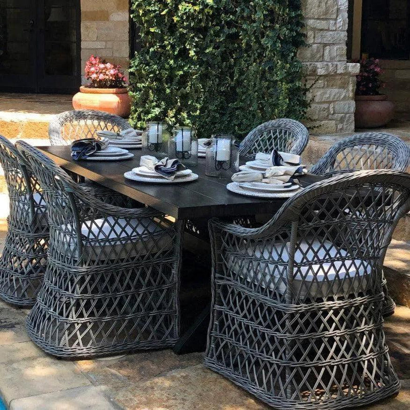 Rectangular 7PC Outdoor Dining Set Wicker Armchairs