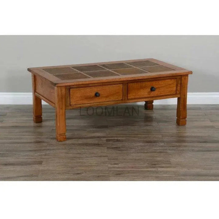 Rectangular Coffee Table Slate 2 Drawers - LOOMLAN - Sunny D - Coffee Tables
