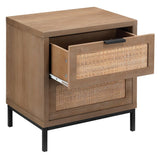 Reed Rattan 2 Drawer Mid Century Modern Side Table Side Tables LOOMLAN By Jamie Young