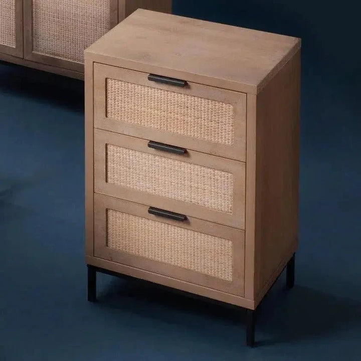 Reed Rattan 3 Drawer Mid Century Side Table - LOOMLAN - Jamie Young - Side Tables