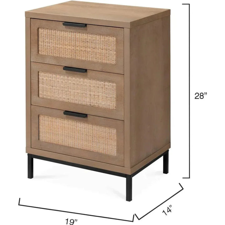 Reed Rattan 3 Drawer Mid Century Side Table - LOOMLAN - Jamie Young - Side Tables