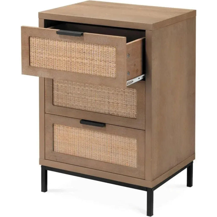 Reed Rattan 3 Drawer Mid Century Side Table - LOOMLAN - Jamie Young - Side Tables