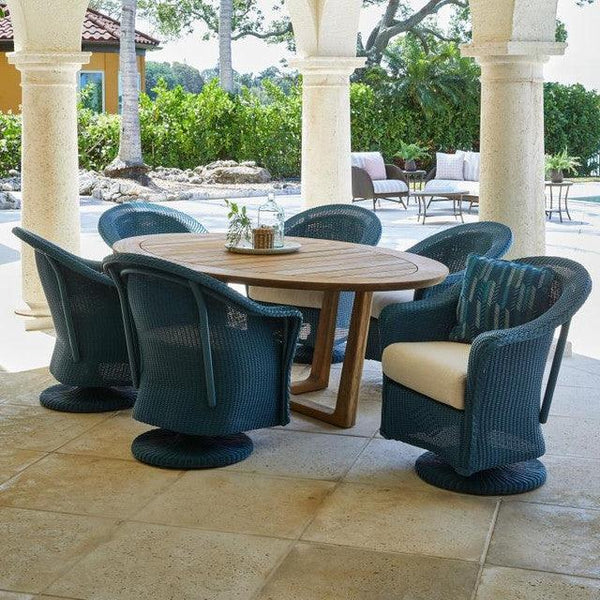 Reflections 7 PC Teak Dining Table Set With Wicker Swivel Chairs Outdoor Dining Sets LOOMLAN By Lloyd Flanders