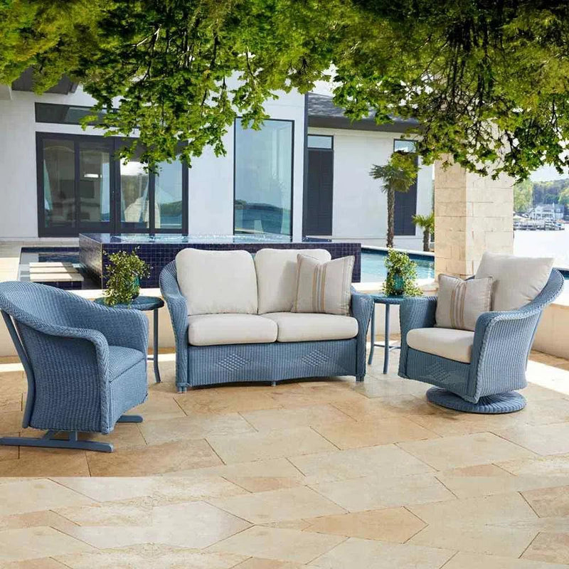 Reflections Wicker Glider Loveseat Sunbrella Cushions-Outdoor Sofas & Loveseats-Lloyd Flanders-LOOMLAN