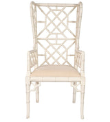 Regency Wingback Chinese Arm Chair Set of 2 In White Wood-Dining Chairs-Furniture Classics-LOOMLAN