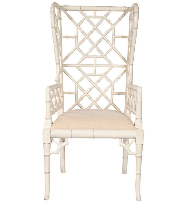 Regency Wingback Chinese Arm Chair Set of 2 In White Wood-Dining Chairs-Furniture Classics-LOOMLAN