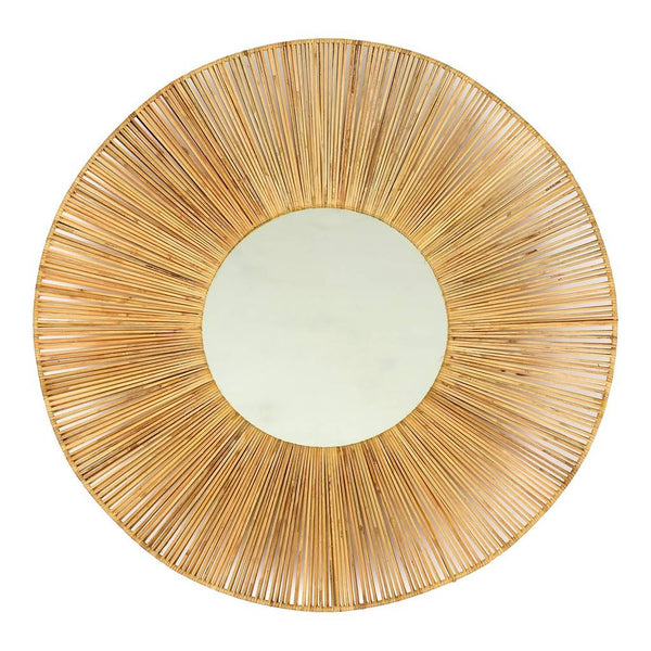 Remi Contemporary Natural Cane Round Wall Mirror-Wall Mirrors-Moe's Home-LOOMLAN