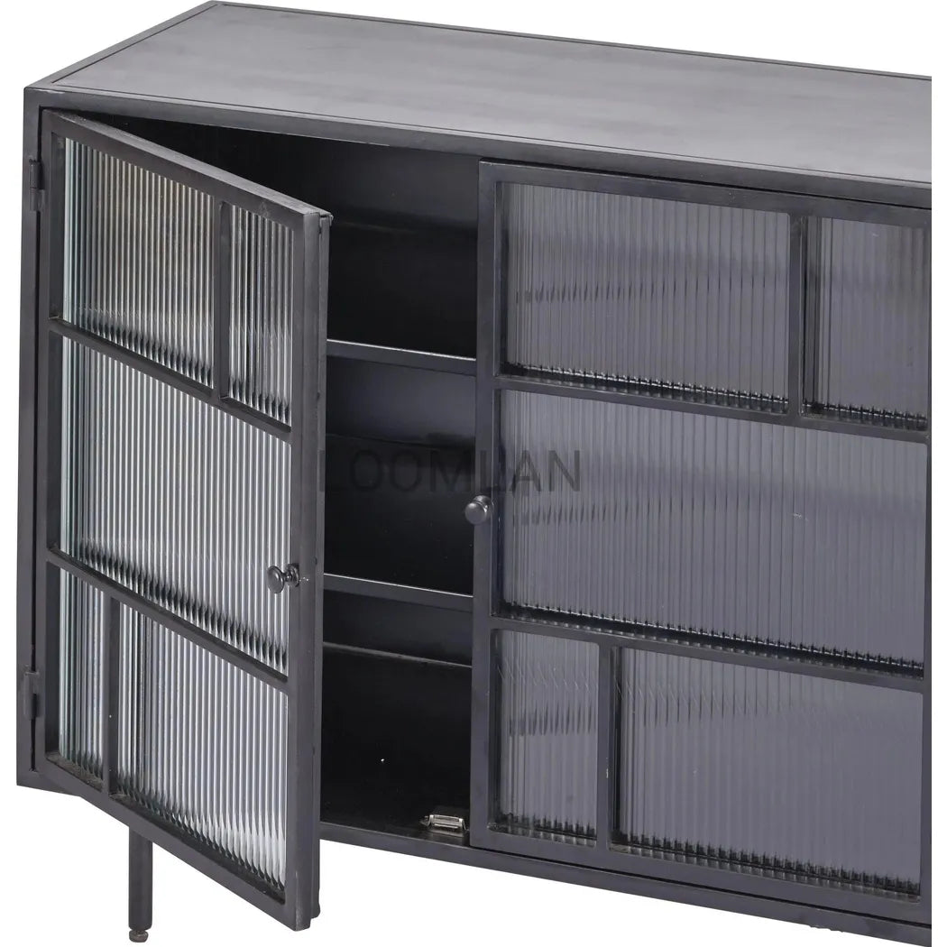 Retro 4 Windowpane Glass Doors Metal Sideboard