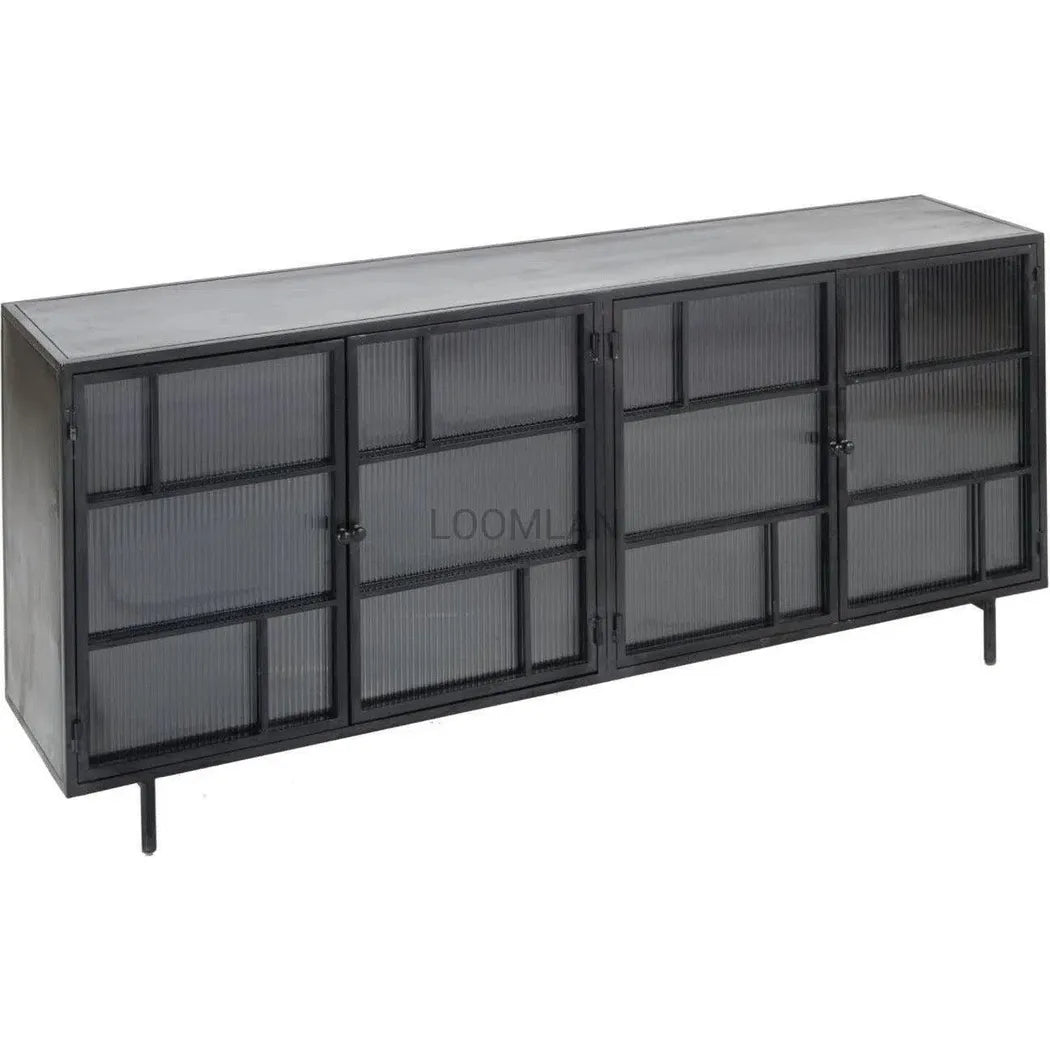 Retro 4 Windowpane Glass Doors Metal Sideboard