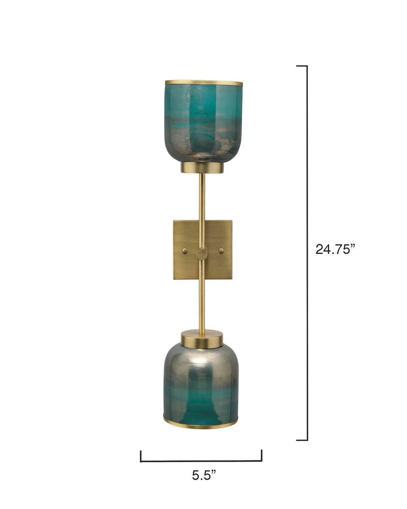 Reversible Antique Brass Aqua Metallic Glass Vapor Double Sconce Wall Sconces LOOMLAN By Jamie Young