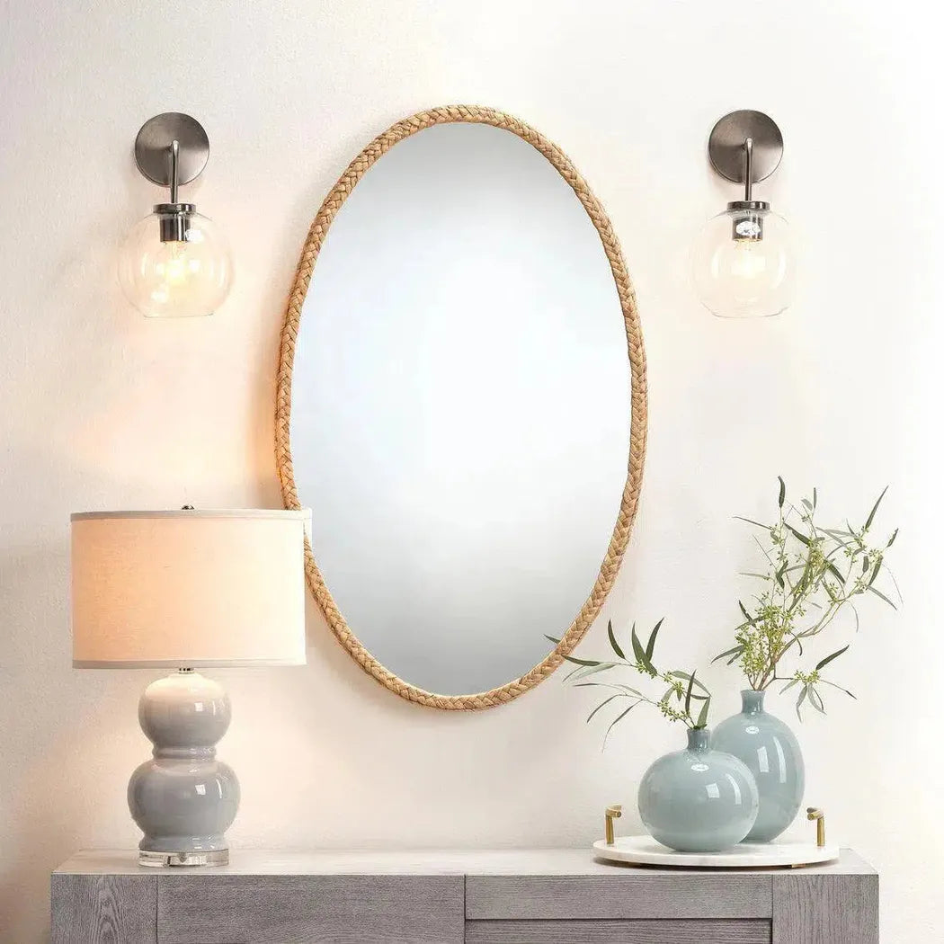 Reversible Corngrass Braided Oval Wall Mirror