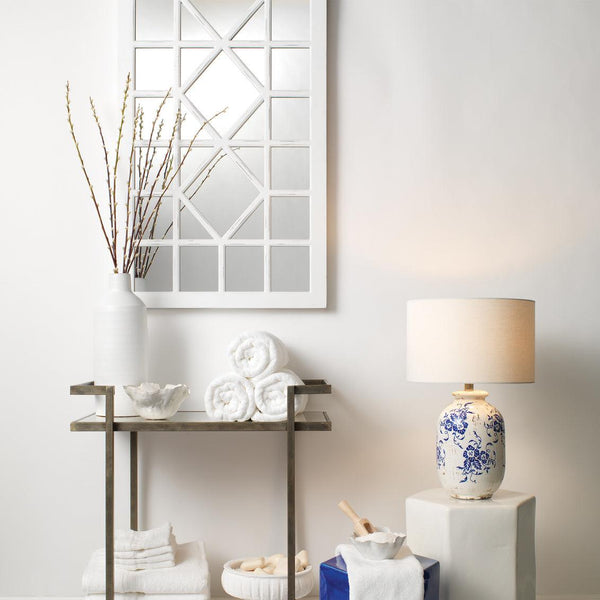 Reversible Distressed White Wood Virginia Grid Wall Mirror Wall Mirrors LOOMLAN By Jamie Young