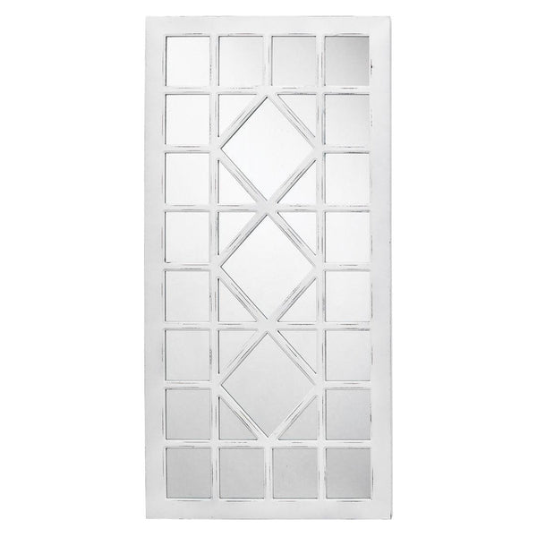 Reversible Distressed White Wood Virginia Grid Wall Mirror Wall Mirrors LOOMLAN By Jamie Young