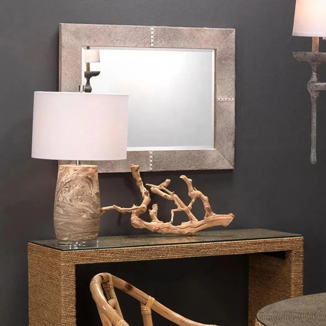 Reversible Grey Cowhide Leather Rectangle Wall Mirror