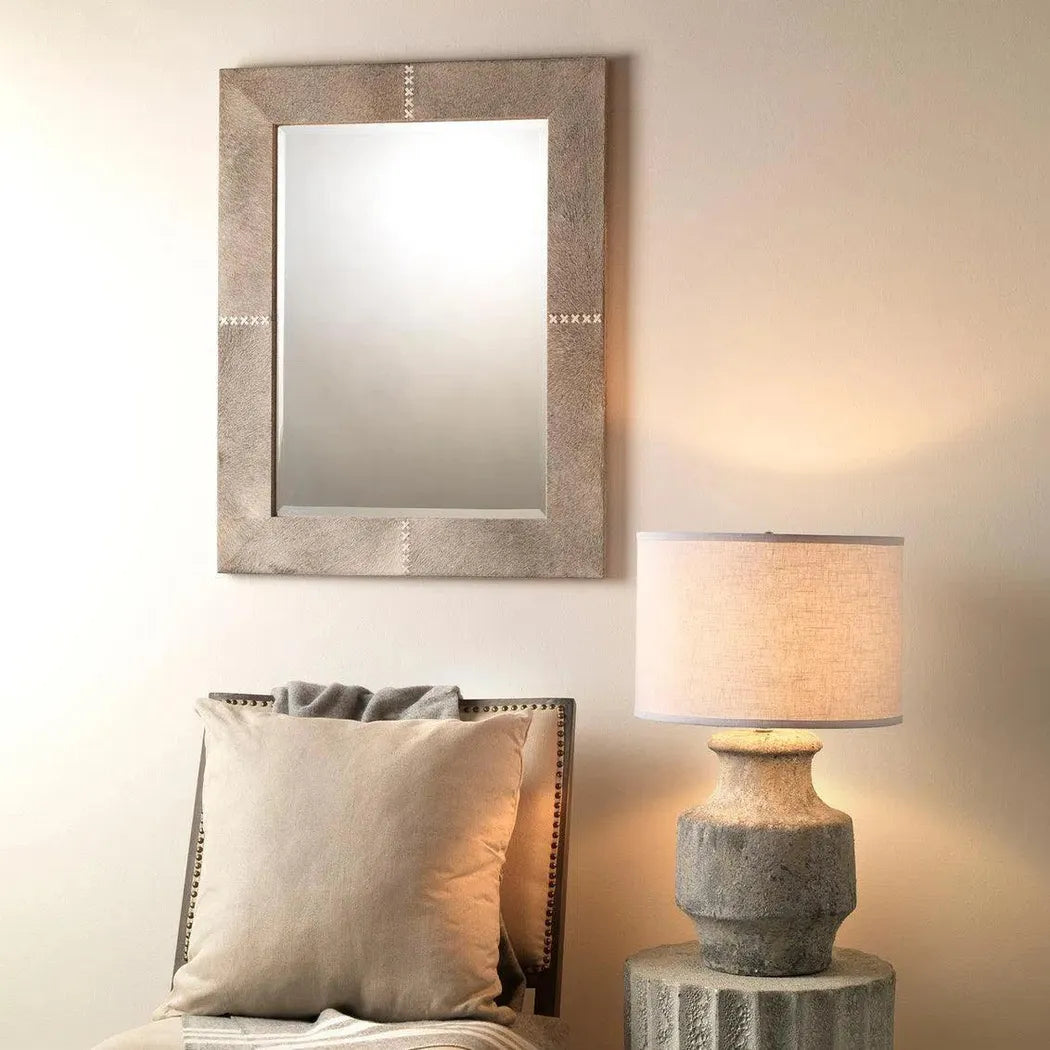 Reversible Grey Cowhide Leather Rectangle Wall Mirror