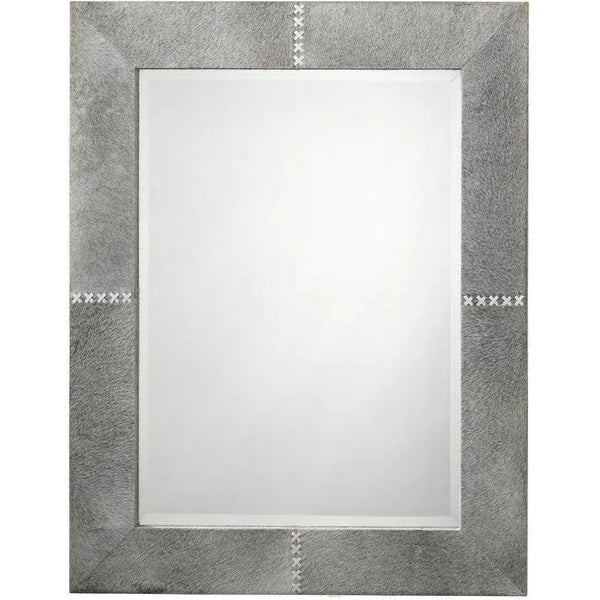 Reversible Grey Cowhide Leather Rectangle Wall Mirror Wall Mirrors LOOMLAN By Jamie Young