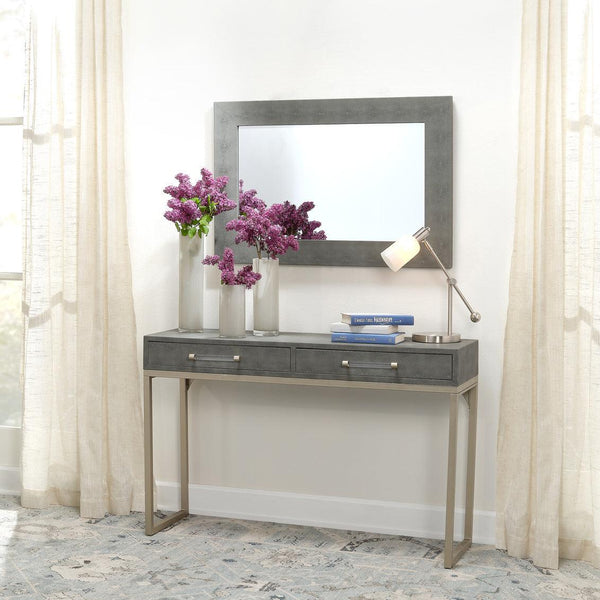 Reversible Grey Faux Shagreen Structure Rectangle Wall Mirror Wall Mirrors LOOMLAN By Jamie Young