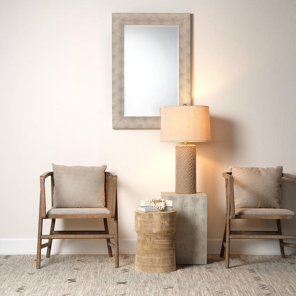 Reversible Ivory Faux Shagreen Structure Rectangle Wall Mirror Wall Mirrors LOOMLAN By Jamie Young
