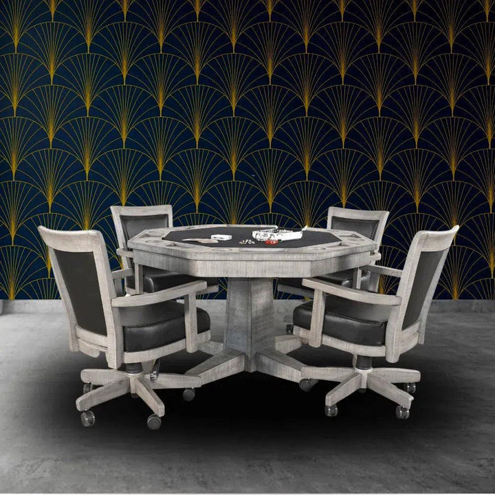 Reversible Poker Game Table Swivel Leather Chairs Set-Game Tables-Sunny D-LOOMLAN