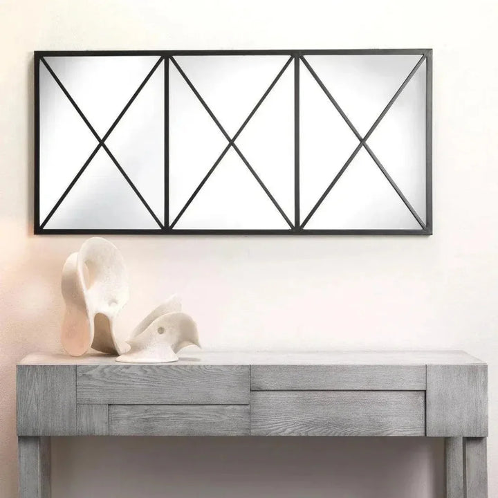Reversible Position Black Iron Xyla Grid Wall Mirror - LOOMLAN - Jamie Young - Wall Mirrors