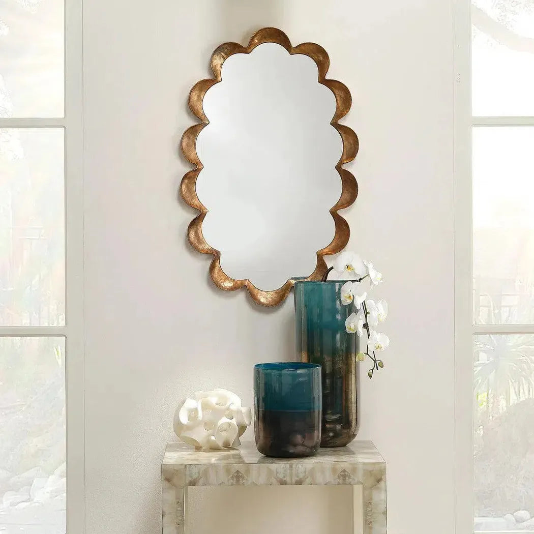 Reversible Position Brass Scalloped Wall Mirror