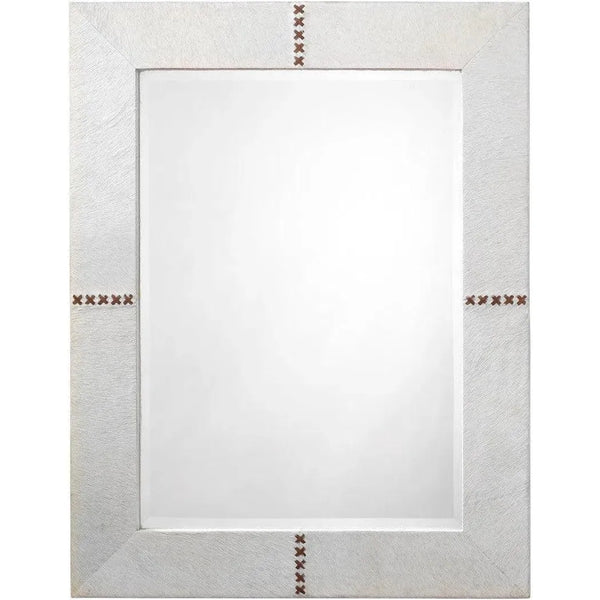 Reversible White Cowhide Leather Rectangle Wall Mirror