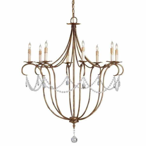 Rhine Gold Crystal Lights Gold Large Chandelier - LOOMLAN - Currey & Co - Chandeliers