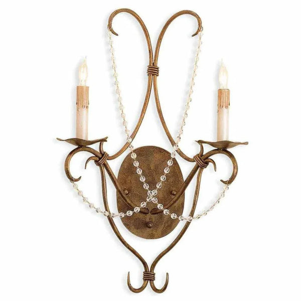 Rhine Gold Crystal Lights Gold Wall Sconce - LOOMLAN - Currey & Co - Wall Sconces