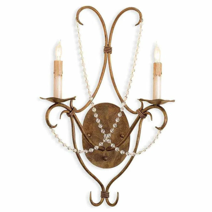 Rhine Gold Crystal Lights Gold Wall Sconce - LOOMLAN - Currey & Co - Wall Sconces